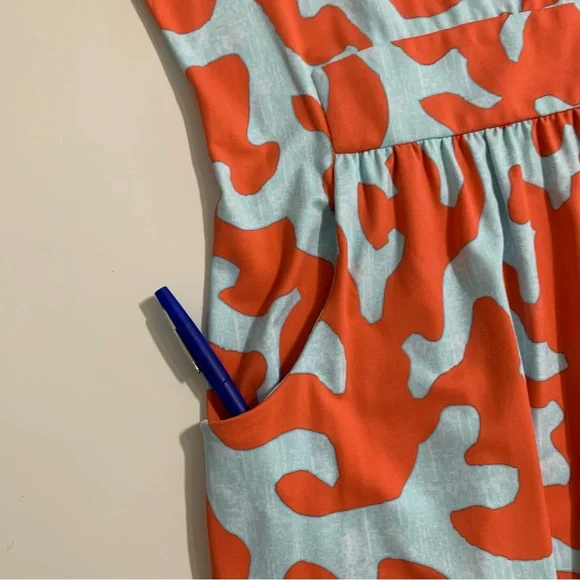 J. McLaughlin Women Catalina Coral Blue Sheath Dress Medium Pockets Cap Sleeve - Picture 6 of 12